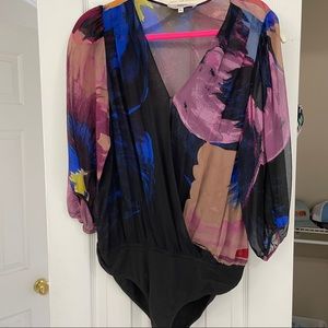 Tibi Cross Snap Floral Bodysuit